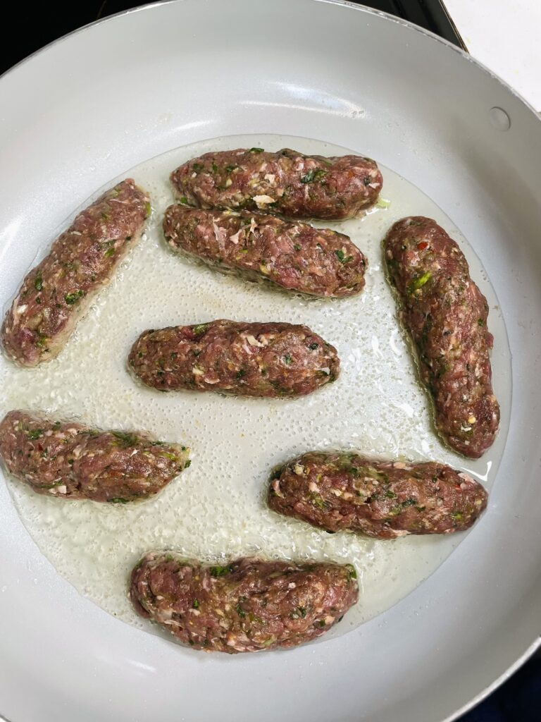 Shape the beef kabobs and cook with a little bit of oil
