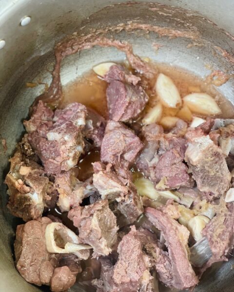 Meat after pressure cooking