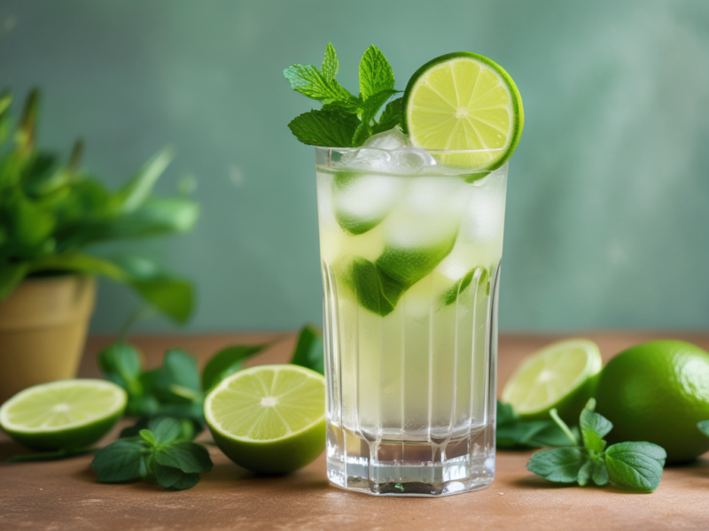 A refreshing summer drink made with lemon juice, mint and soda