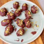 Pistachio Kunafah Stuffed dates coated with chocolate; viral dubai chocolate style