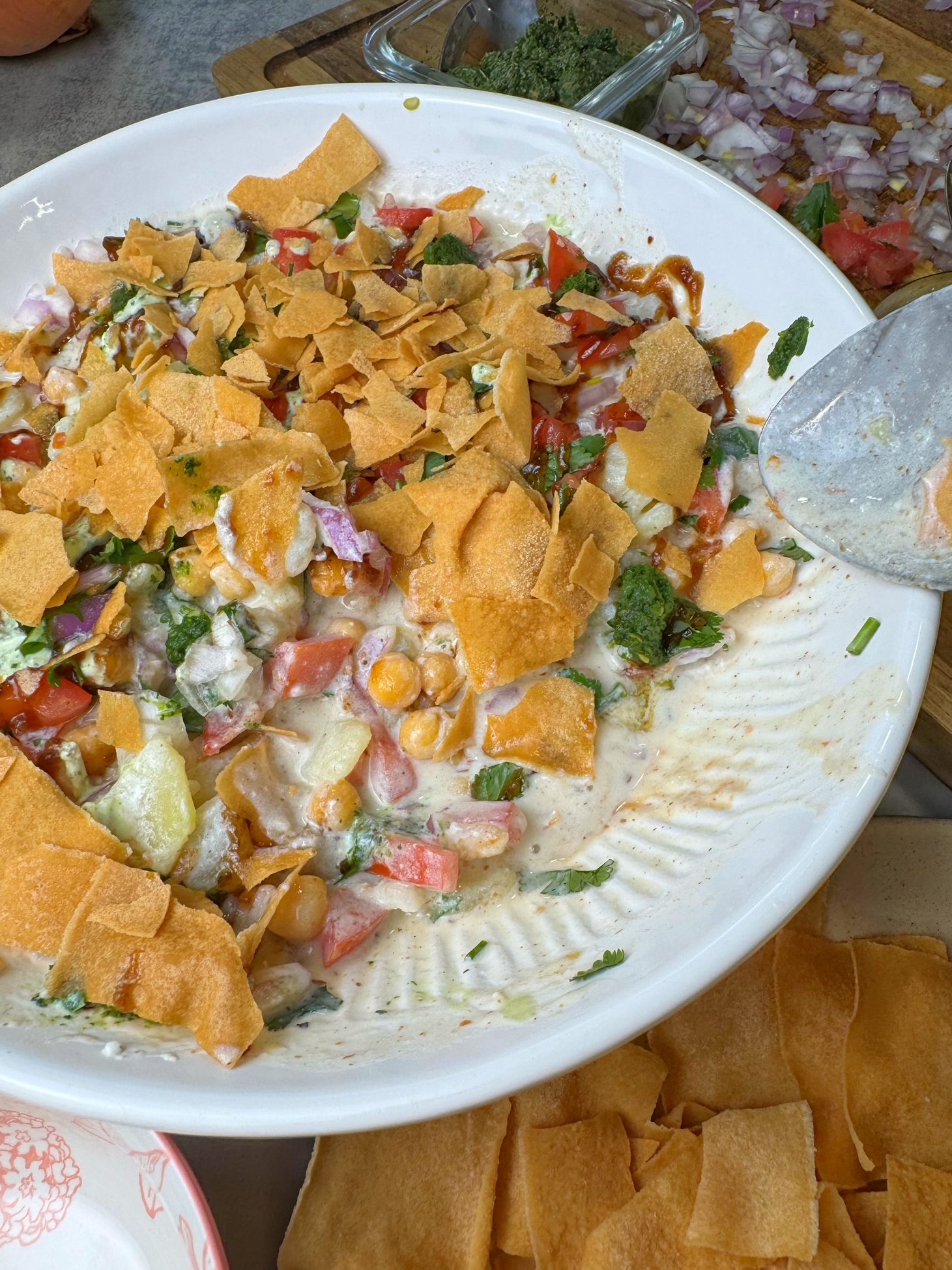 Chana Papri Chaat (Potato and Garbanzo Beans with Crispy Papri)