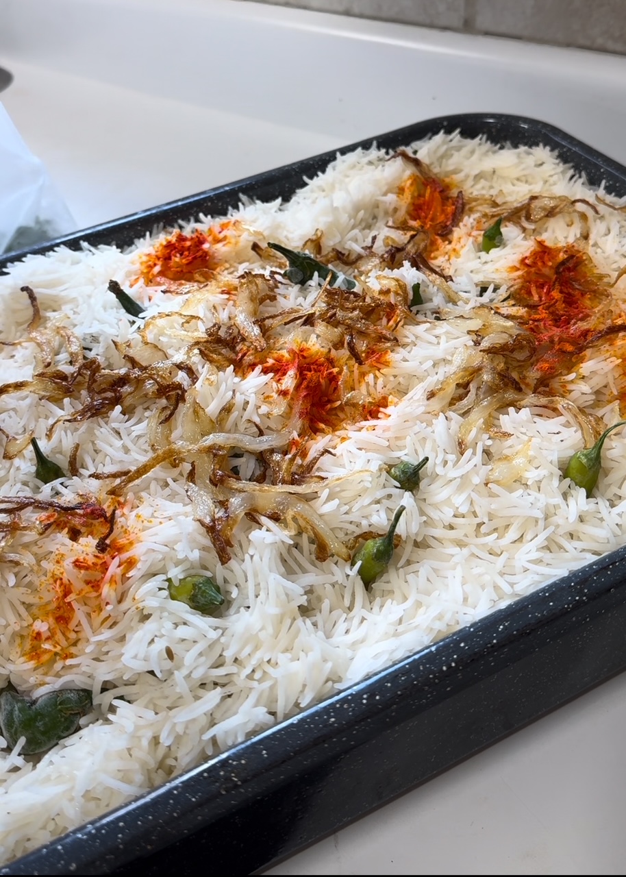 biryani made with chicken and baked in the oven