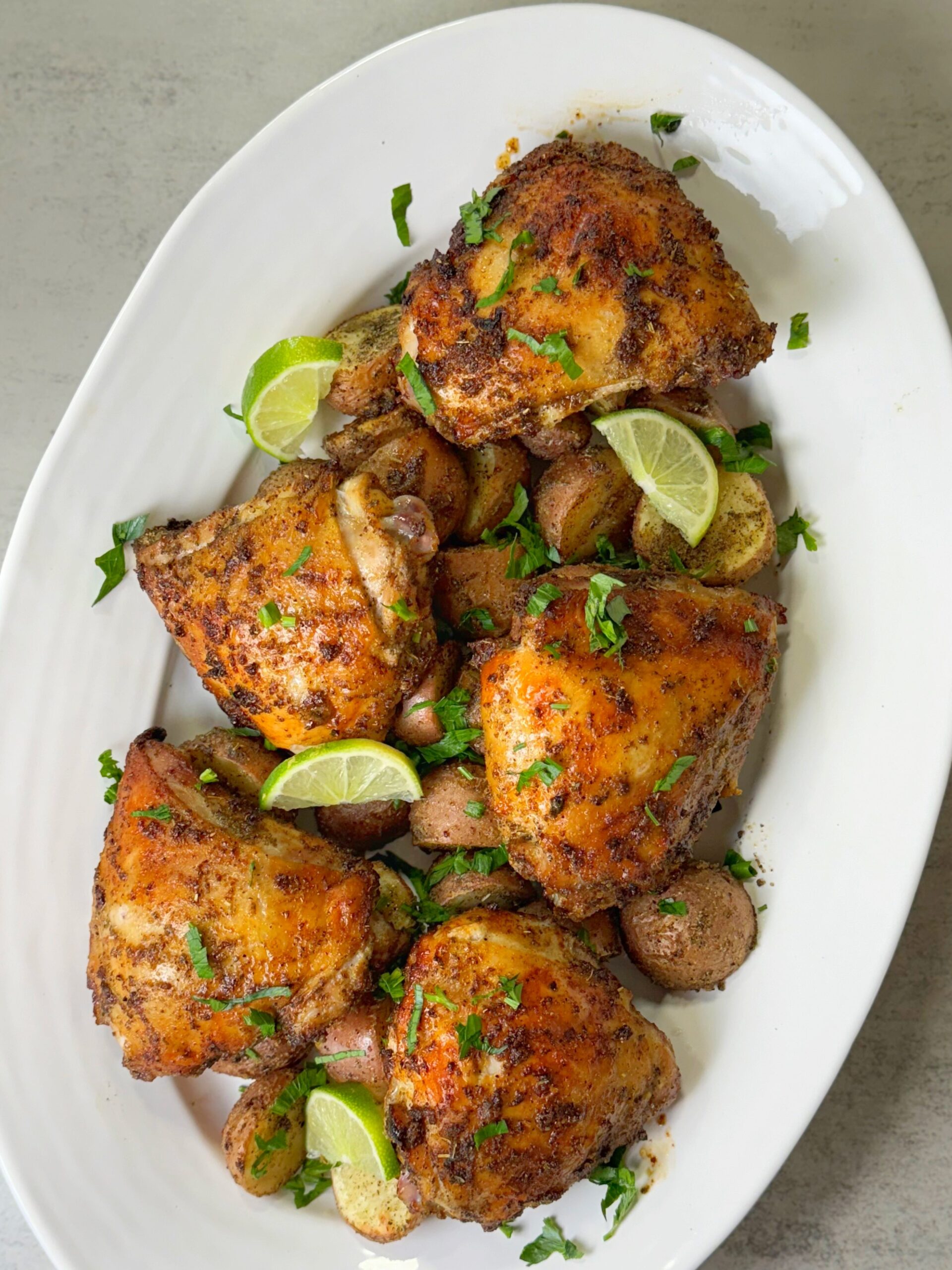 air fried chicken and potatoes made in 30 minutes