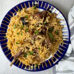 A rice dish made with meat and rice in an instant pot
