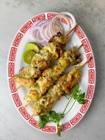 pan fried chicken tikka skewers