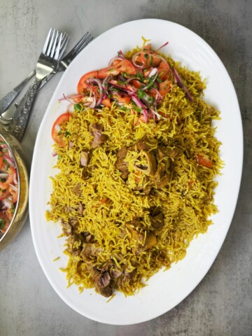 A meat and rice dish made in the oven with the biryani spices