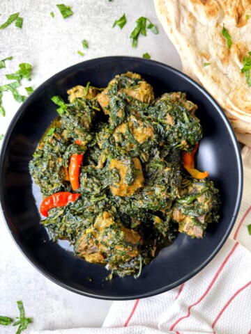 Palak Gosht is a stew made with simple spices, spinach and meat