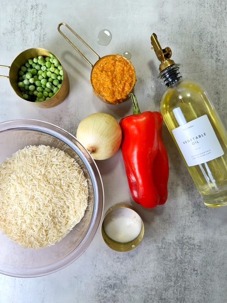 A list of ingredients need to make peri peri rice