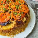 lamb maqlouba is a Palestinian native rice, meat and vegetable recipe
