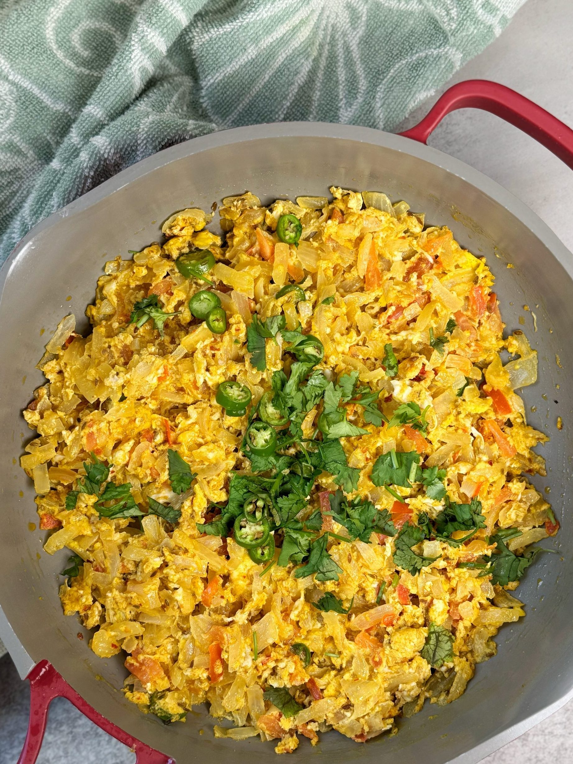 An egg and onion Pakistani curry made for breakfast