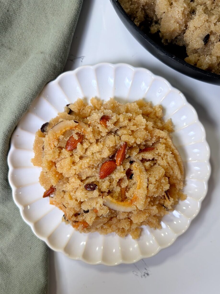 A super easy halwa made with semolina and sugar syrup