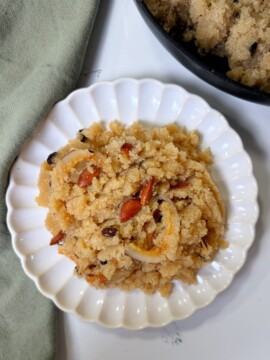 A super easy halwa made with semolina and sugar syrup