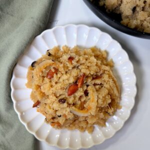 A super easy halwa made with semolina and sugar syrup