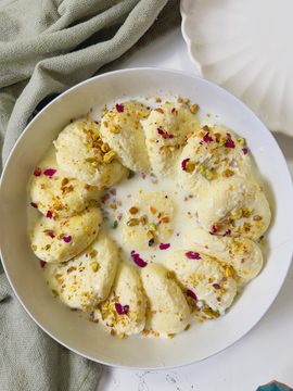 A bowl full of foolproof rasmali made with milk powder