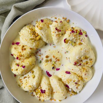 A bowl full of foolproof rasmali made with milk powder